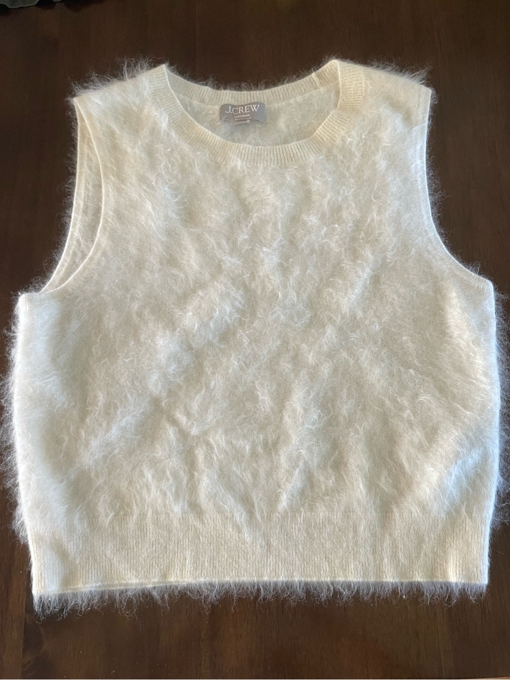 J.CREW Cashmere Knit Fuzzy Crew Neck Sleeveless Cropped Sweater Top White W Med